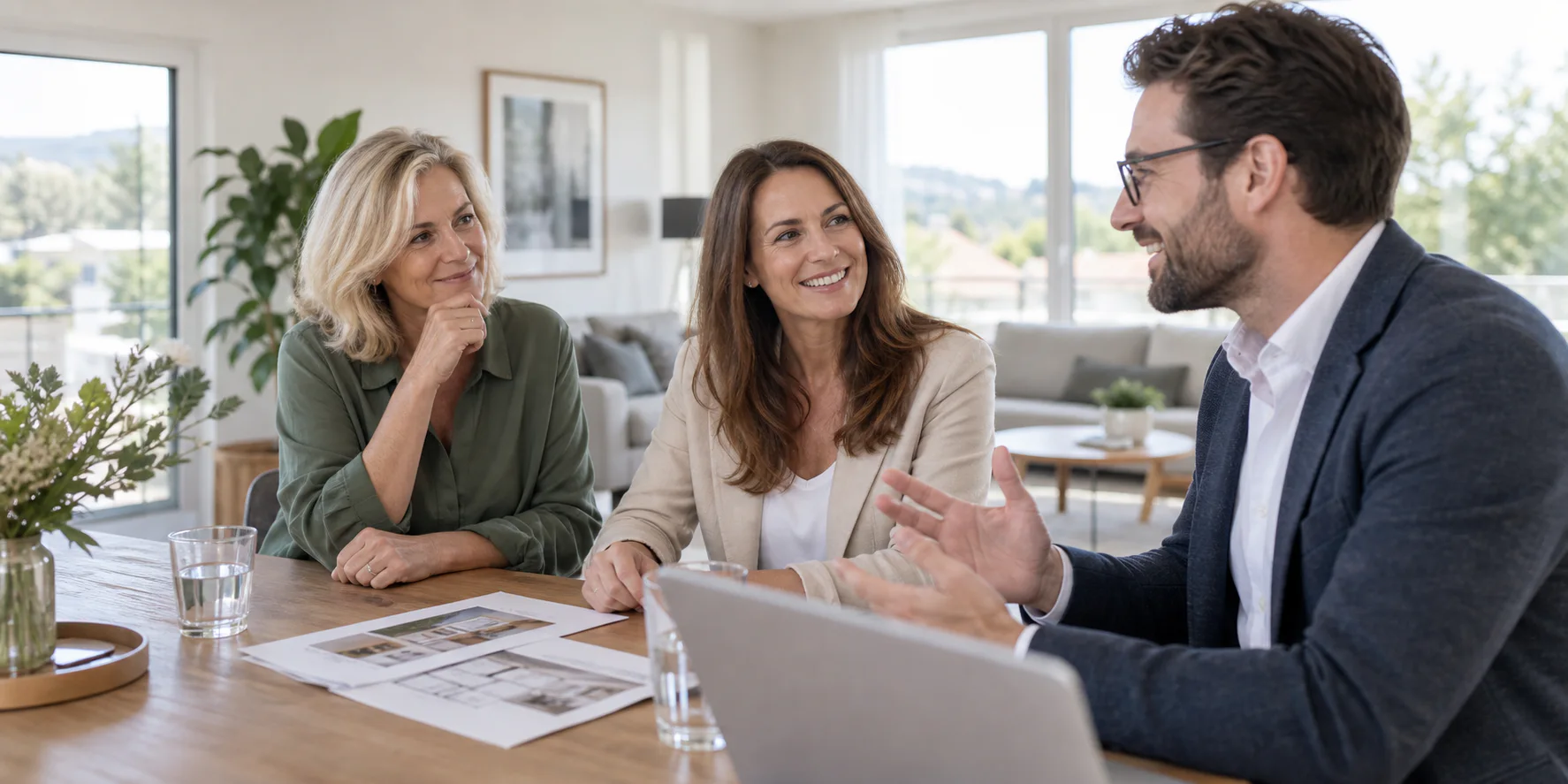 Interessentin beobachtet ein begleitetes Immobiliengespräch